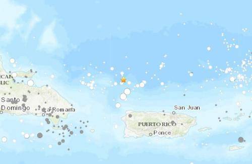 波多黎各东北部海域发生6.3级地震。（图片来源：美国地质勘探局网站截图）