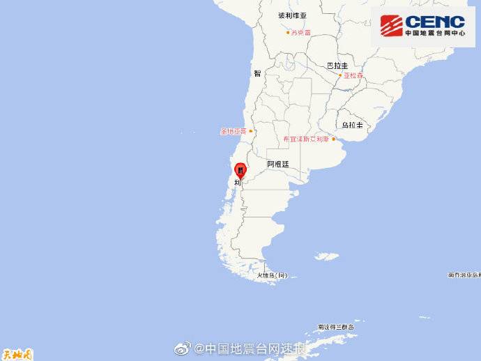 智利发生6.0级地震 震源深度110千米