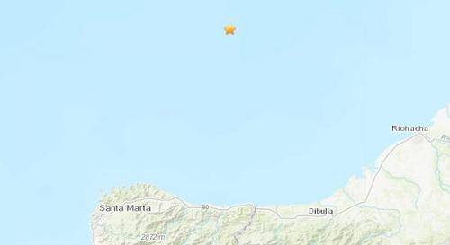 哥伦比亚北部附近海域发生5级地震 震源深10公里