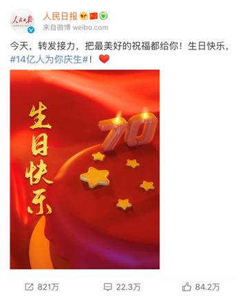 众明星艺人迎国庆 发微博“祝福祖国母亲”