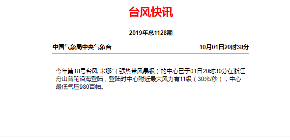 今年第18号台风“米娜”在浙江舟山普陀沿海登陆