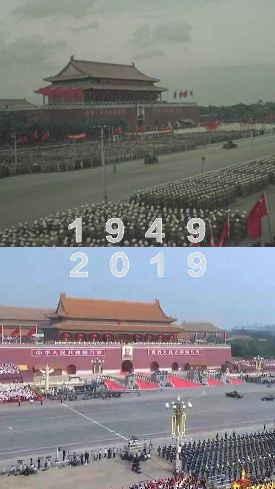 天安门前，穿越70年的两场阅兵