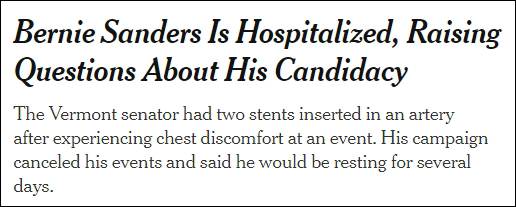 《纽约时报》：桑德斯入院，引发对他参选的疑问