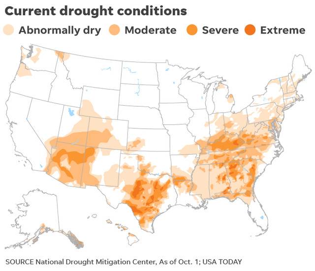 美国干旱地区图示（图源：今日美国）