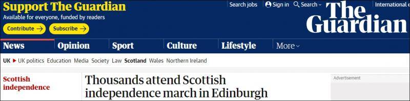 “20万”苏格兰人上街挺独 英媒：只有“几千”人
