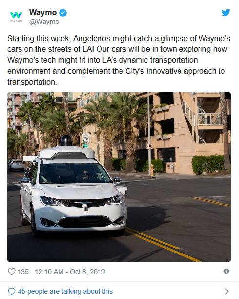 Waymo即将在洛杉矶展开自动驾驶汽车测试活动