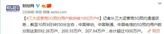 中国三大运营商5G预约用户数突破1000万户