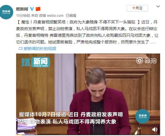 丹麦首相频笑场：政府为大象赎身 不得不买头骆驼