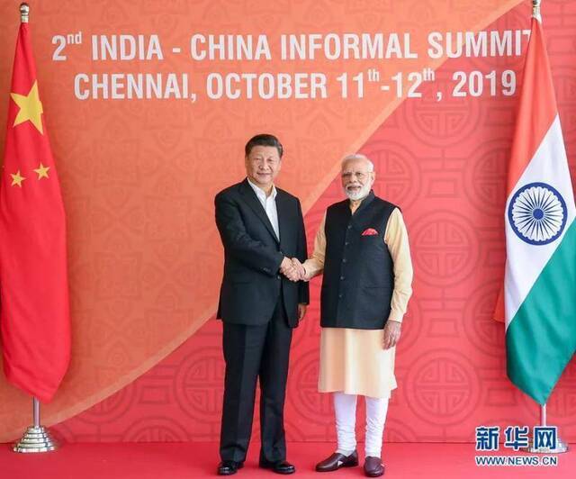 10月12日，国家主席习近平在金奈同印度总理莫迪继续举行会晤。新华社记者谢环驰摄