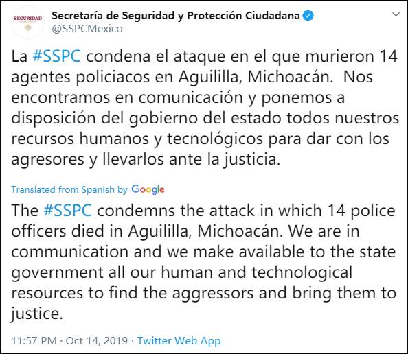 墨西哥国家安全部门推特截图