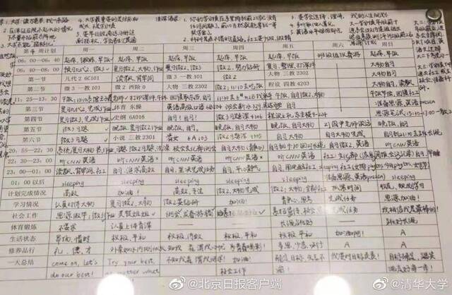 清华学霸日程表曝光 网友：优秀的人还比你努力