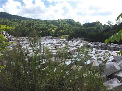 8月27日，蔡坑矿区，矿山被封后，未及卖出的石料。