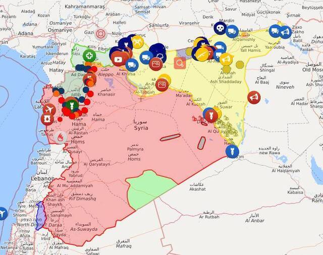 目前叙利亚局势（图源：liveuamap实事局势网）
