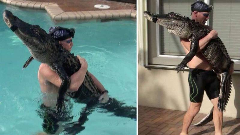 贝达德将鳄鱼抱出泳池（图源：福克斯新闻网）