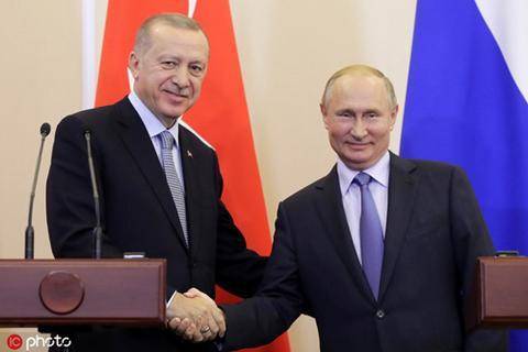  10月22日，俄罗斯总统普京与土耳其总统埃尔多安在俄罗斯索契举行会谈。（图片来源：东方IC）