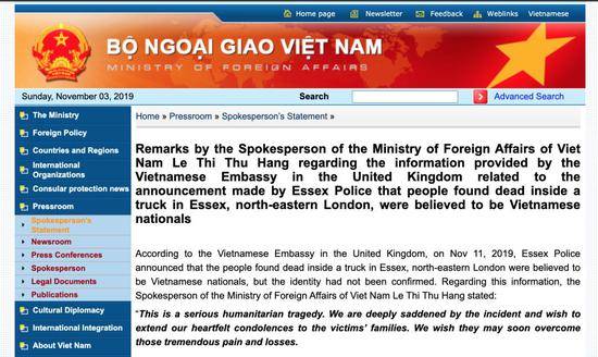 越南外交部官网截图。