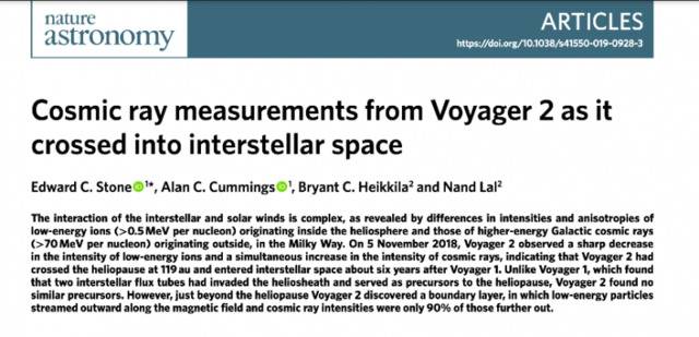 NASA“旅行者2号”星际穿越首批数据发布