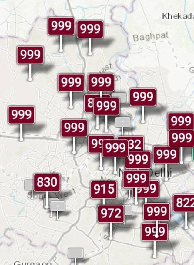 新德里及周边地区周日PM2.5空气质量数值一度“爆表”图自：社交媒体