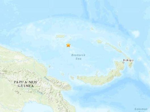北京时间11月8日13时52分许，巴布亚新几内亚北部海域发生5.2级地震。（图片来源：美国地质勘探局网站截图）