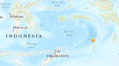 印尼西南部海域发生5.0级地震 震源深度33.5千米