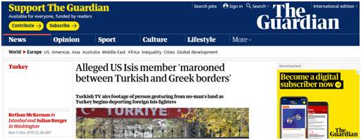 美籍“IS分子”被土耳其驱逐 卡在土希边境没人要