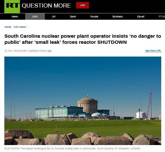 美核电站因泄漏关闭反应堆 仍称“对公众没危险”