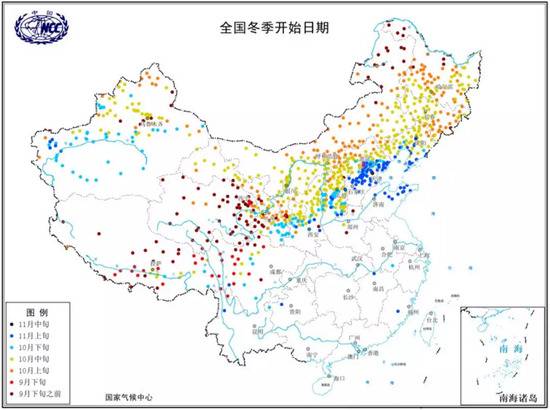 2019年全国冬季开始日期分布图。图/国家气候中心