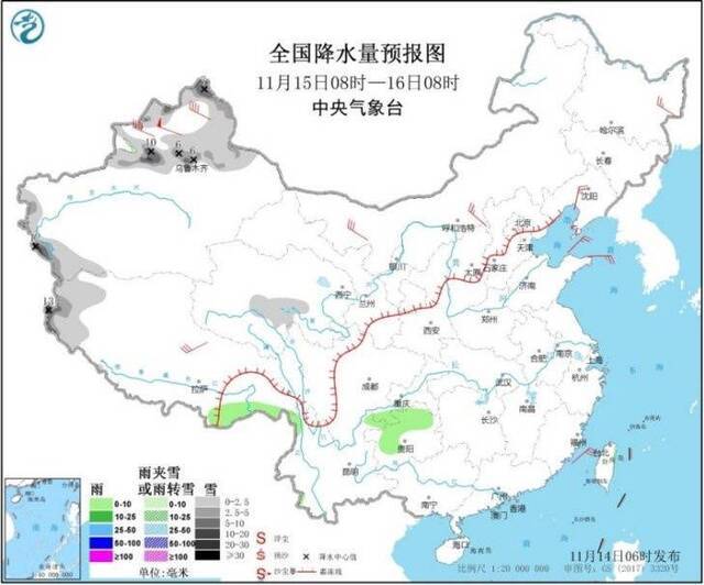 全国降水量预报图。图片来自中央气象台