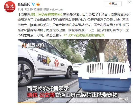 南京拟禁止网约车携带宠物 宠物爱好者：一刀切