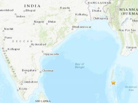 印度布莱尔港附近发生5.1级地震 震源深度53.4公里