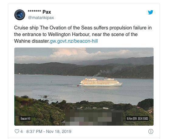 新西兰一邮轮突发故障 6000多乘客海上滞留近1小时