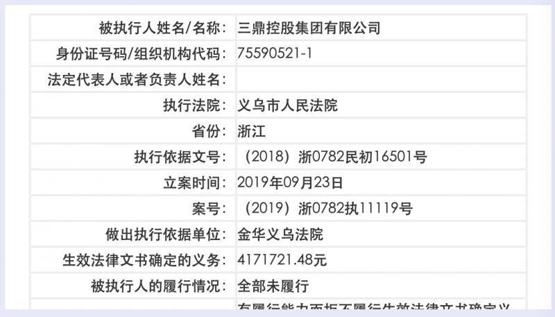 三鼎集团实控人丁志民遭法院限制消费 正考虑引入投资者