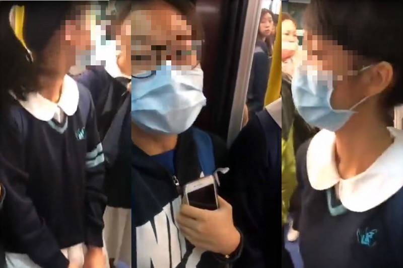 香港东华三院卢干庭纪念中学有学生阻碍港铁列车车门关闭。图源：《星岛日报》