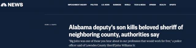 美阿拉巴马州某县警长被杀 嫌犯是邻县副警长之子