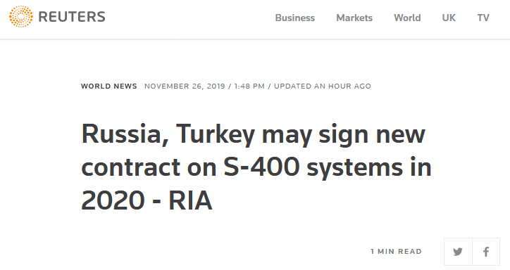 俄媒：俄土可能签署S-400防空导弹系统新合同