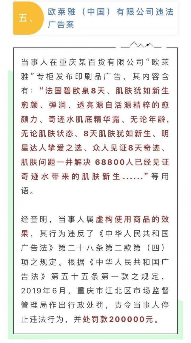 欧莱雅因虚构使用商品的效果被罚款20万元