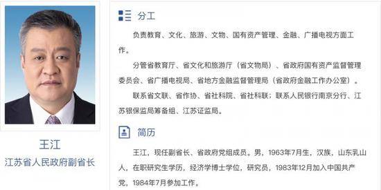 空缺半年后 江苏副省长王江将出任中行行长(简历)