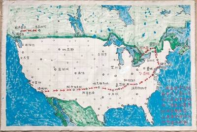 徐玉坤手绘美国骑行路线图