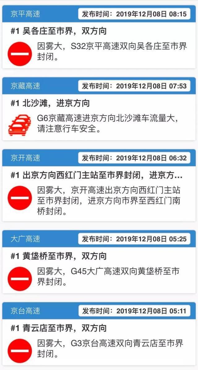 注意！大雾黄色预警，北京多条高速临时封闭