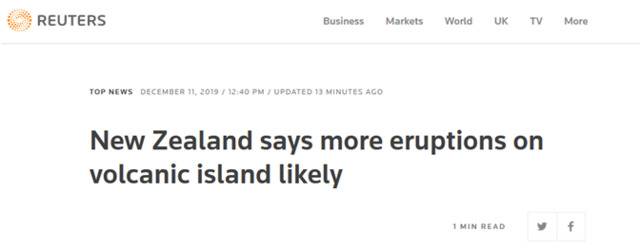 怀特岛震动加剧 新西兰火山学家：或还有火山喷发