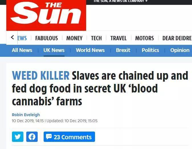 英国绑架3000奴隶童工种大麻喂狗粮？疑似假新闻