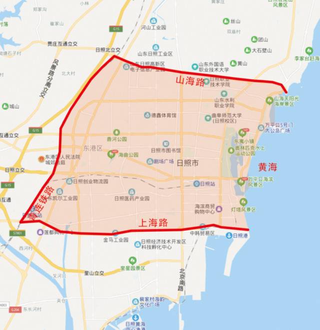 主城区边界为：北至山海路、西至青连铁路、南至上海路、东至黄海。