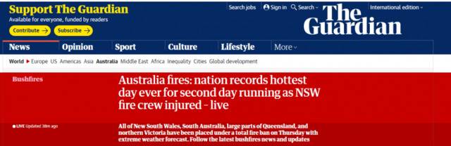 澳大利亚连续两天创高温记录 新州再进入紧急状态
