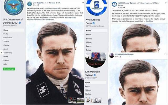 3个美国军方脸书账号发布党卫军战犯派佩尔照片社交媒体截图
