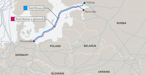 北溪2号管道走向图。图源：德国之声