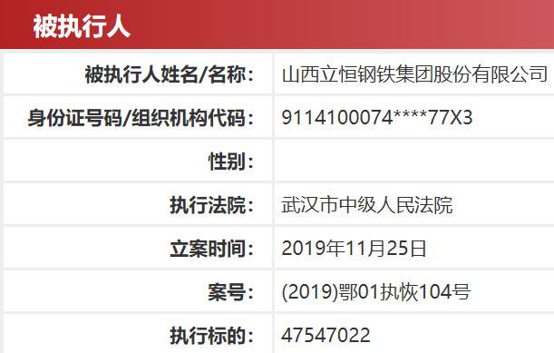 山西立恒钢铁被法院列入被执行人名单 近年业务大举扩展