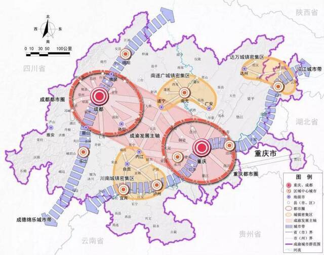 成渝区域格局示意图图片来源：《成渝城市群发展规划》