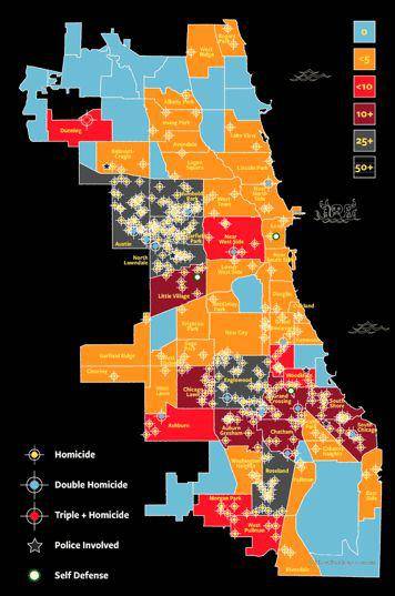 图为截至2019年11月7日芝加哥市区枪击案分布图源：HeyJackass！