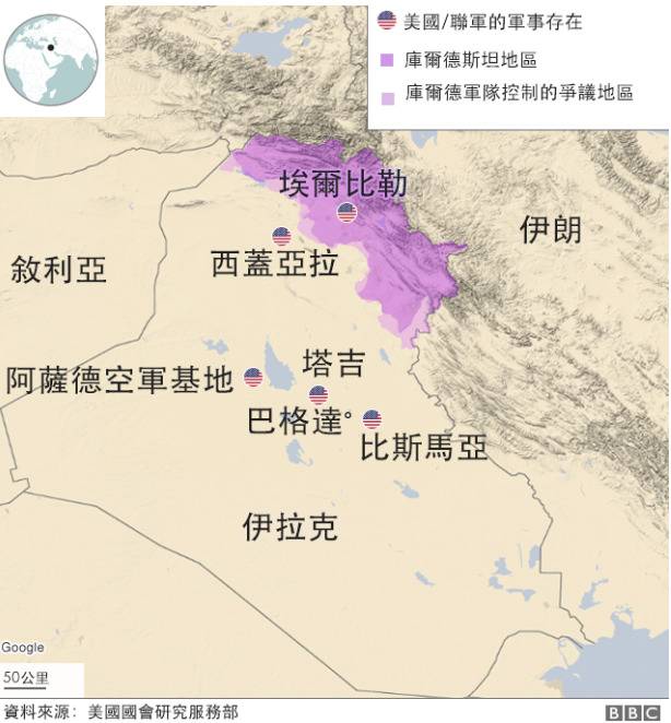 △被袭击的美军基地位置图片来源：BBC