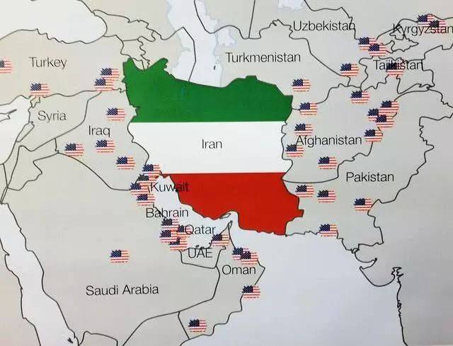 美国在伊朗周边部署的军事基地简图